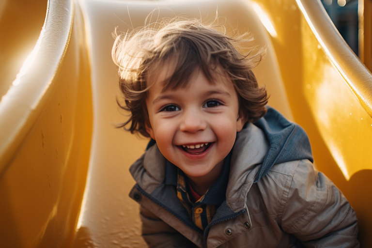 Resized boy on yellow slide